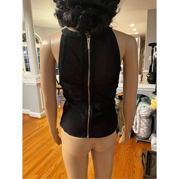 Bebe Black Bandage & Mesh Halter Tank Top sz L EUC - Picture 4 of 6